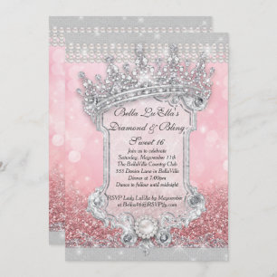 Diamonds and Bling Sweet 16 Quince Invitations
