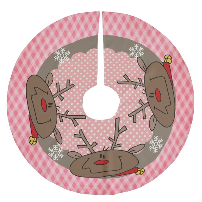 Diamonds and Dots Reindeer Holiday Tree Skirt (Front)