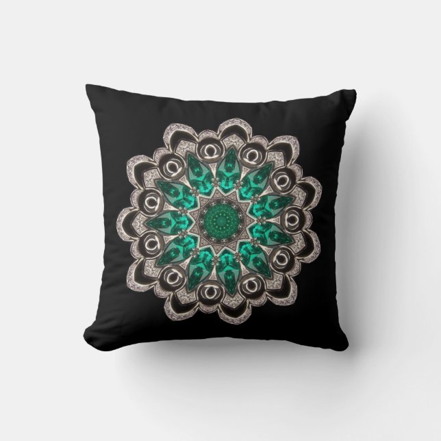 Diamonds and Emeralds Kaleidoscope Cushion (Front)