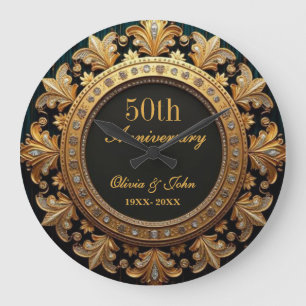 Diamonds And Gold 50th Wedding Anniversary Large Clock