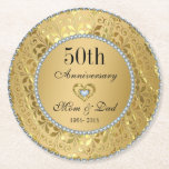 Diamonds And Gold Damask. 50th Wedding Anniversary Round Paper Coaster<br><div class="desc">Elegant diamonds and gold floral. 50th wedding anniversary</div>