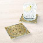 Diamonds And Gold Floral. 50th Wedding Anniversary Glass Coaster<br><div class="desc">Elegant diamonds and gold floral. 50th wedding anniversary</div>