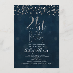 Diamonds ans Faux Silver 21st Birthday Invitation