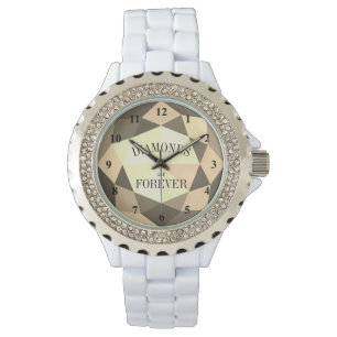 Diamonds are forever white enamel rhinestone women watch