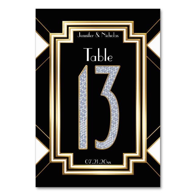 Diamonds Art Deco Wedding Table Number Thirteen (Front)