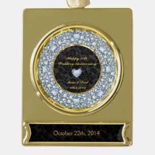Diamonds, Black & Gold 50th Wedding Anniversary Plated Banner Ornament