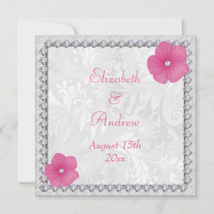 Diamonds Bling Image Floral Damask Wedding Invitation