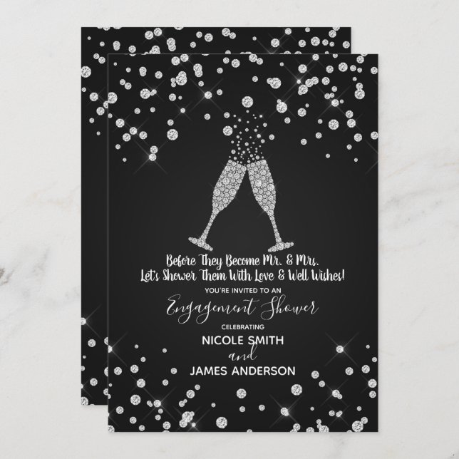 Diamonds Champagne Toast Engagement Celebration Invitation (Front/Back)