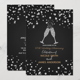 Diamonds Champagne Toast Modern Chic Anniversary Invitation