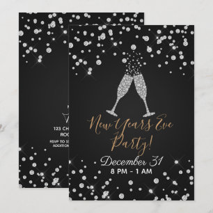 Diamonds Champagne Toast Modern New Years Eve Invitation