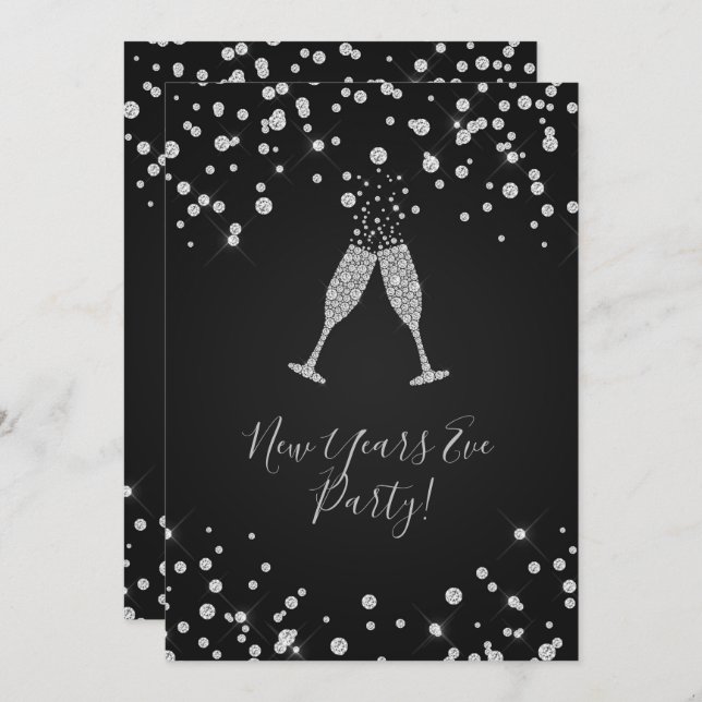 Diamonds Champagne Toast Modern New Years Eve Invitation (Front/Back)