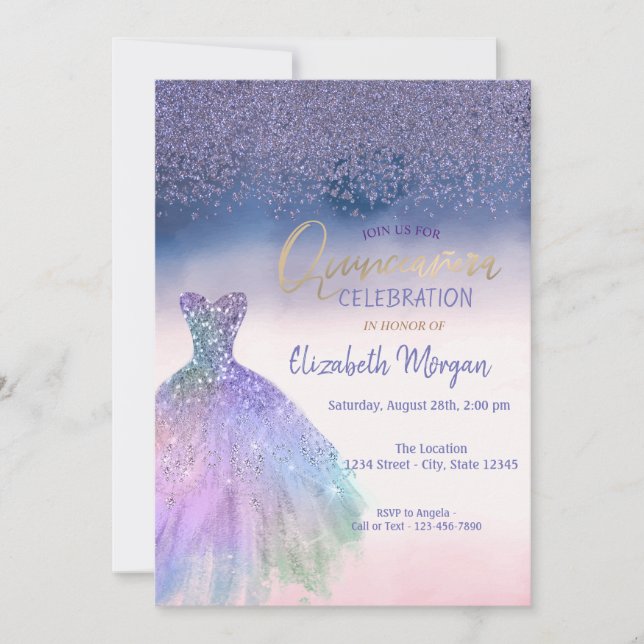 Diamonds,Chic Dress Ombre  Quinceañera Party Invitation (Front)