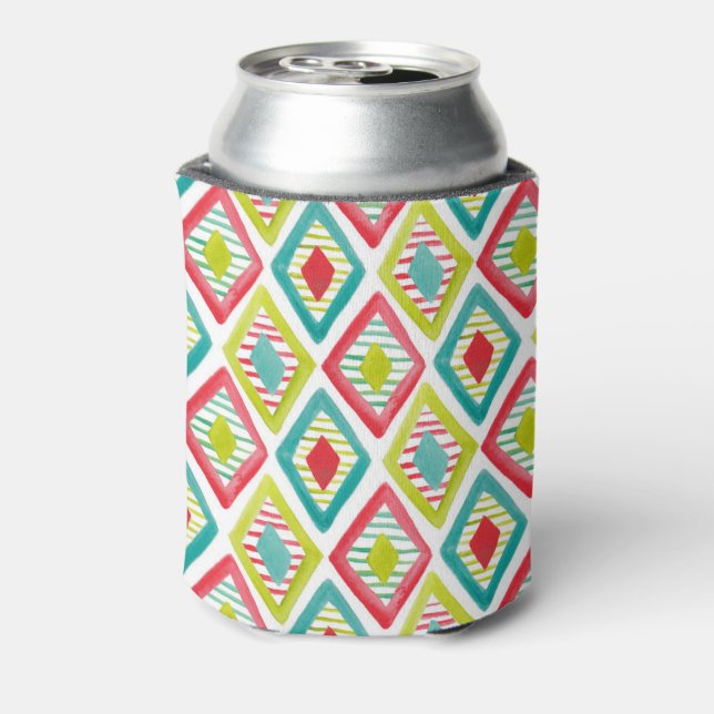 Diamonds Colourful Watercolor Geometric Pattern Can Cooler (Can Back)