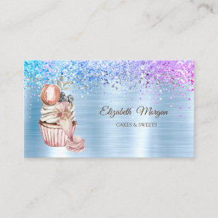 Diamonds,Cupcake,Sweets,Bakery Tool Blue Metallic Business Card