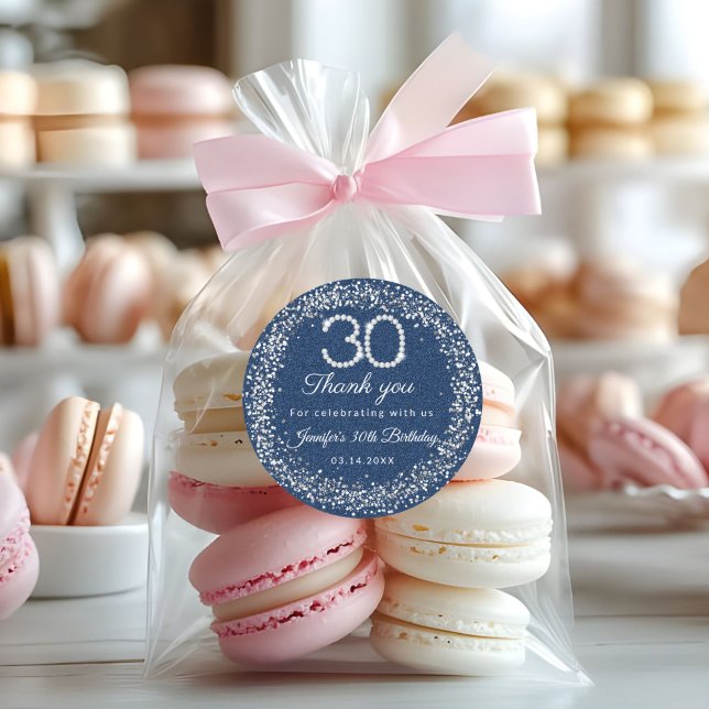 Diamonds & Denim 30th Birthday Thank you Sticker (Diamonds and denim 30th Birthday Party Thank you Stickers)