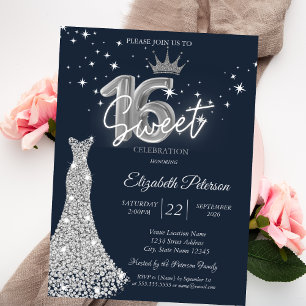  Diamonds Dress,Diamonds Stars Navy Blue Sweet 16  Invitation