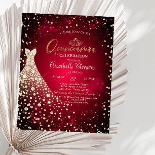 Diamonds,Dress,Red Quinceañera Invitation