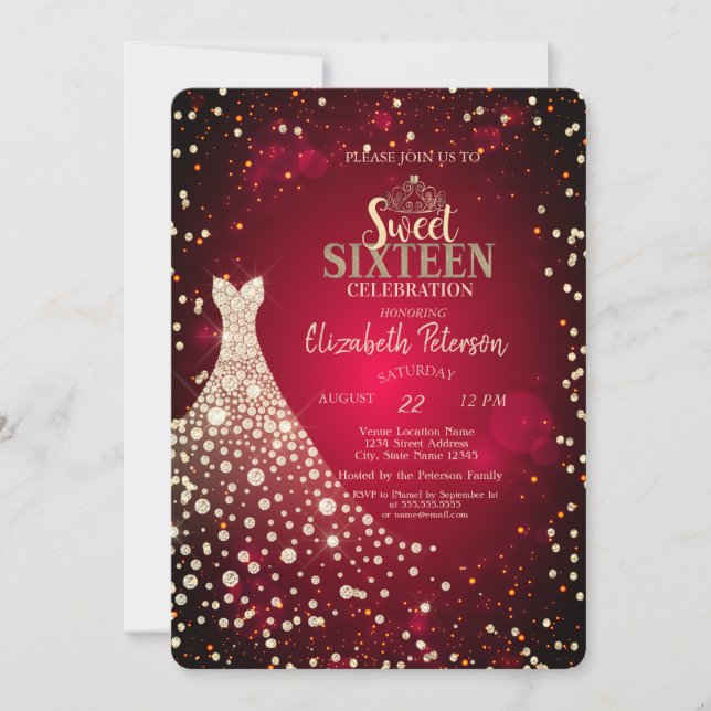 Diamonds,Dress,Red Sweet 16 Invitation (Front)