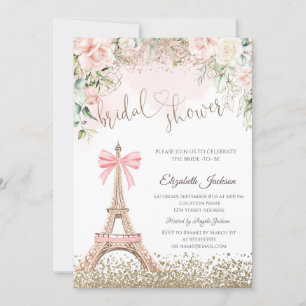 Diamonds Eiffel Tower Bow Flowers Bridal Shower  Invitation