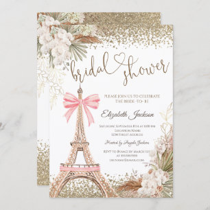  Diamonds Eiffel Tower Bow Flowers Bridal Shower  Invitation