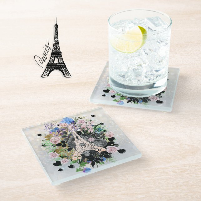 Diamonds Eiffel Tower Floral Glass Coaster (Creator Uploaded)