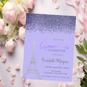  Diamonds,Eiffel Tower Light Violet Quinceañera Invitation