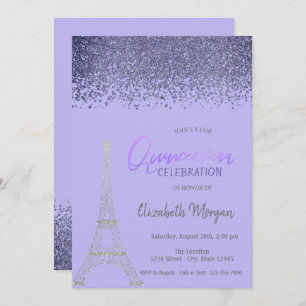  Diamonds,Eiffel Tower Light Violet Quinceañera Invitation