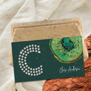 Diamonds Emerald Agate Initial C Letter Monogram Business Card
