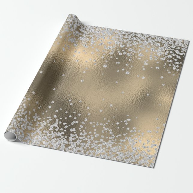 Diamonds Faux Glitter Bling Robin's Egg Teal Blue Wrapping Paper (Unrolled)