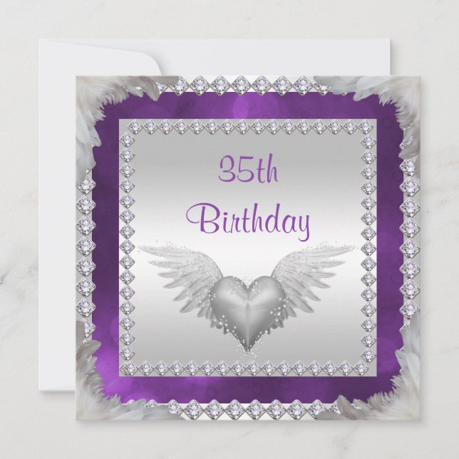 Diamonds & Feathers 35th Birthday Invitation (Front)