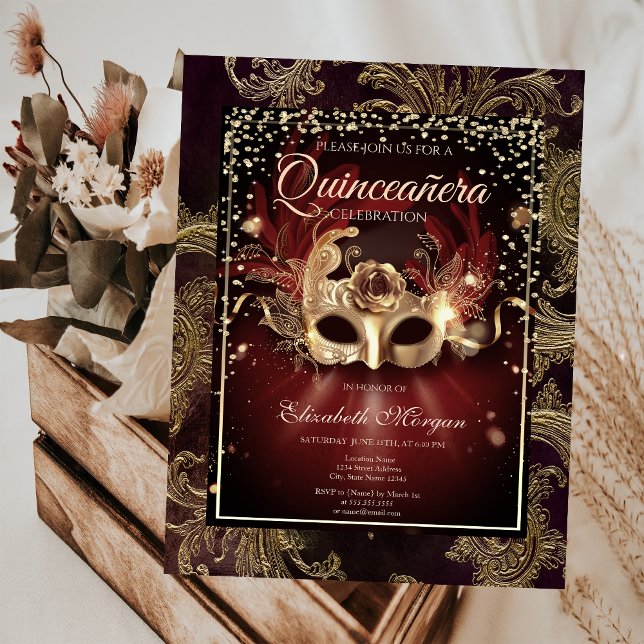 Diamonds Floral Damask Masquerade Quinceañera Invitation (Creator Uploaded)