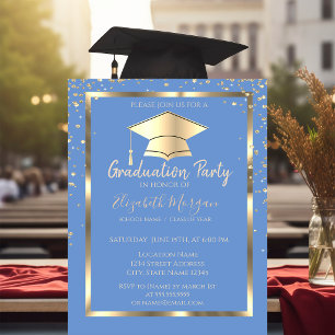 Diamonds Frame Gold Grad Cap Graduation  Invitation