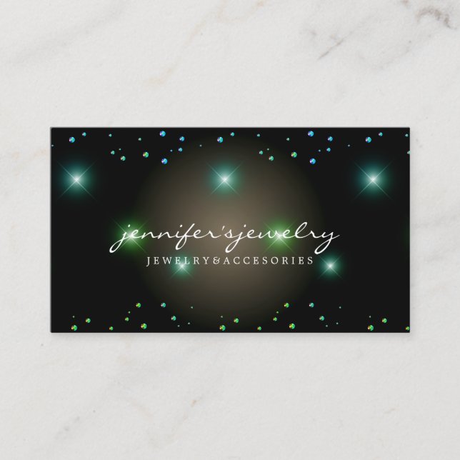 Diamonds Gems Jewellery Green Business Card (Front)