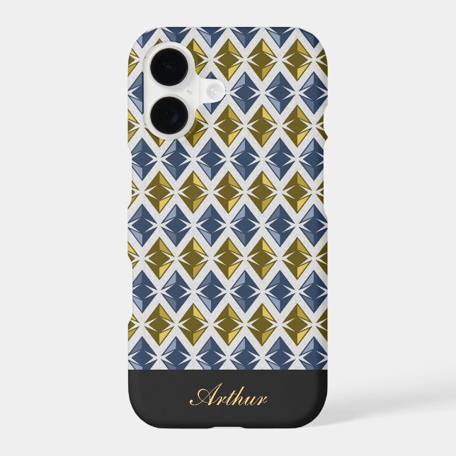Diamonds Geometric Golden Blue any Name (Back)