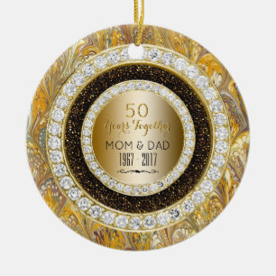 Diamonds Gold 50th Wedding Anniversary 50 Years Ceramic Tree Decoration