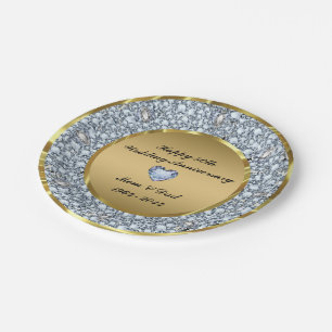 Diamonds & Gold 50th Wedding Anniversary Paper Plate