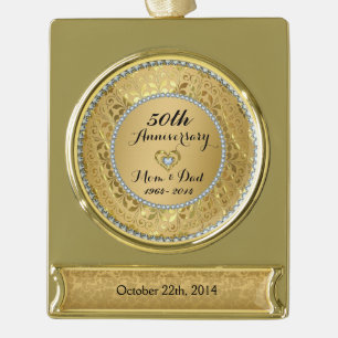 Diamonds & Gold 50th Wedding Anniversary Plated Banner Ornament