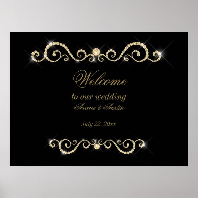 Diamonds Gold and Glitter Wedding Poster (Front)