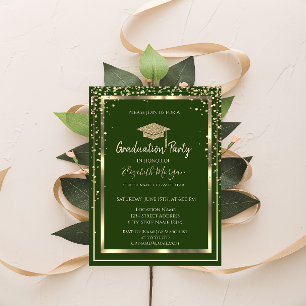 Diamonds Gold Graduation Cap Green Graduation  Invitation