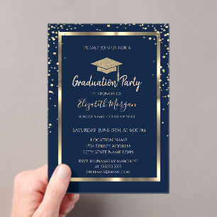 Diamonds Gold Graduation Cap Navy Blue Graduation Acrylic Invitations