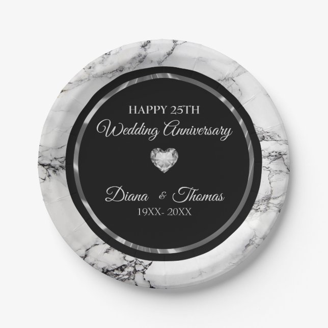 Diamonds Heart on Marbled Paper Plate (Front)