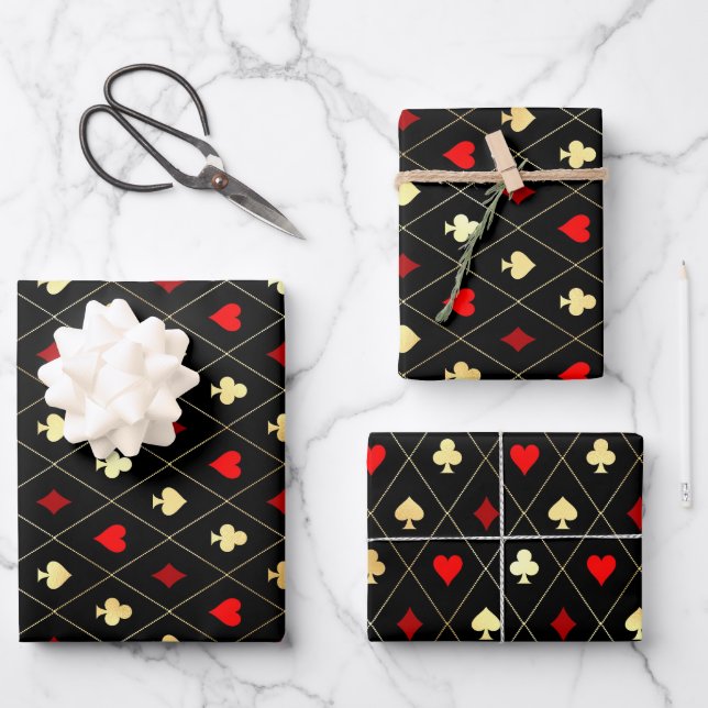 Diamonds Hearts Spades Clubs Playing Cards Pattern Wrapping Paper Sheet (Front)