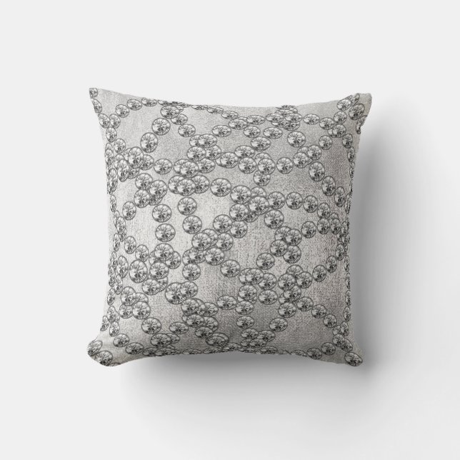 Diamonds Jewels Decor Silver Grey Metallic Cushion (Front)