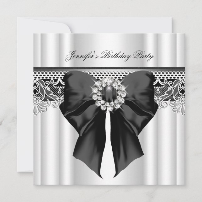 Diamonds Lace Image Birthday Party Black White Invitation (Front)