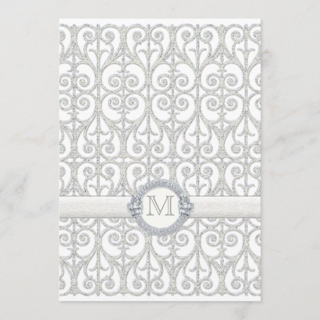 Diamonds & Lace, Monogrammed Wedding Dinner Menu (Front)