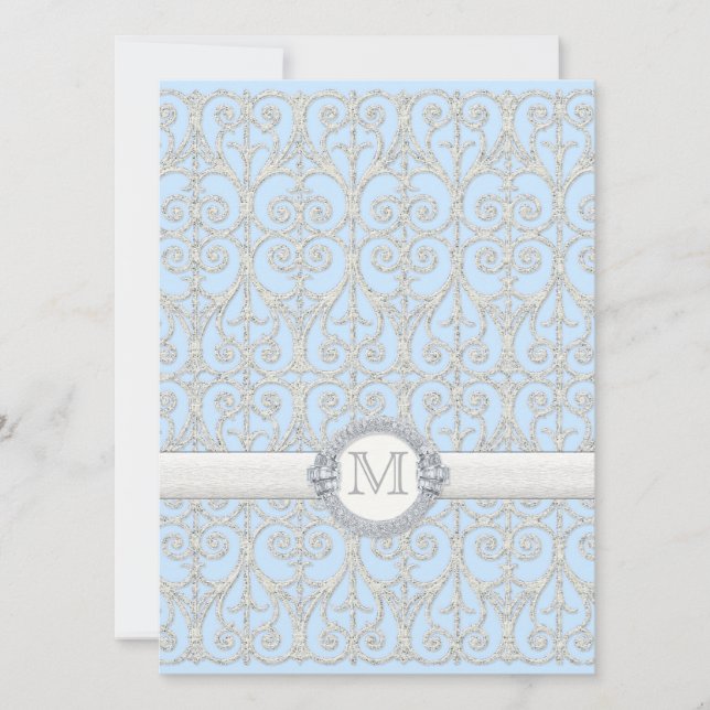 Diamonds & Lace, Monogrammed Wedding Invitation (Front)