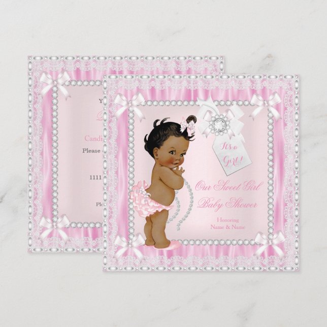 Diamonds Lace Sweet Little Ethnic Girl Baby Shower Invitation (Front/Back)