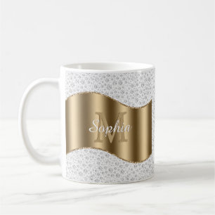 Diamonds, Large Gold Monogram White Script Name #2 Coffee Mug