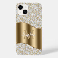 Diamonds, Large Gold Monogram, White Script Name