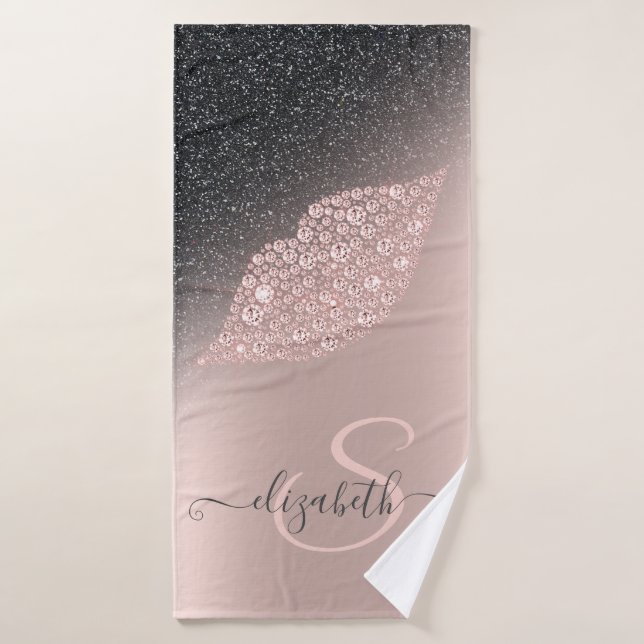 Diamonds Lips Glitter Ombre Rose Gold   Bath Towel Set (Bath Towel)